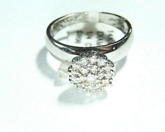 *NWT* 14K White Gold  Round Cut Diamond Cluster Engagement Wedding Ring Sz 6