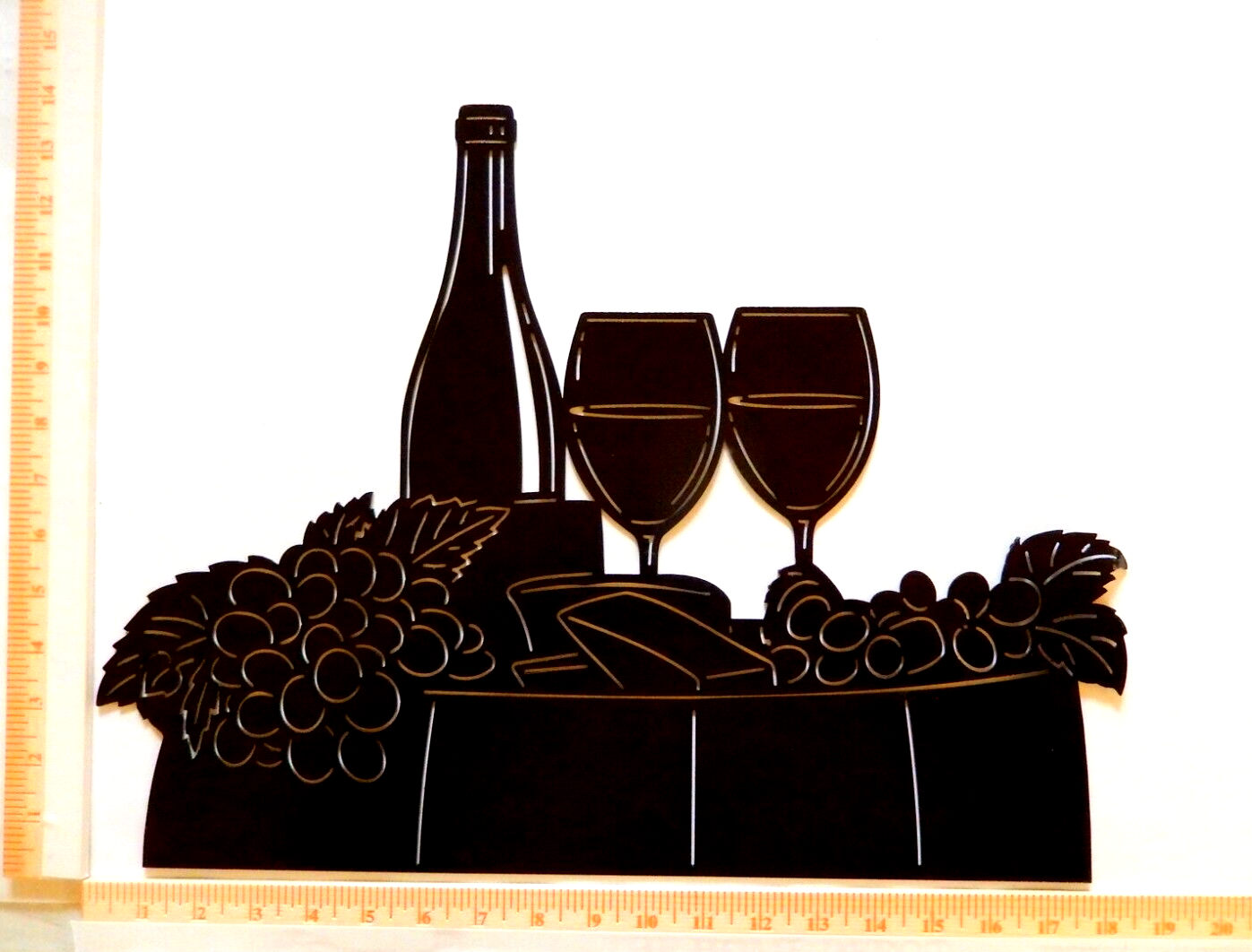 ~NEW~ LARGE - 14ga.- " WINE BOTTLE & WINE GLASSES " Metal Wall Art ~ 18" x 14"