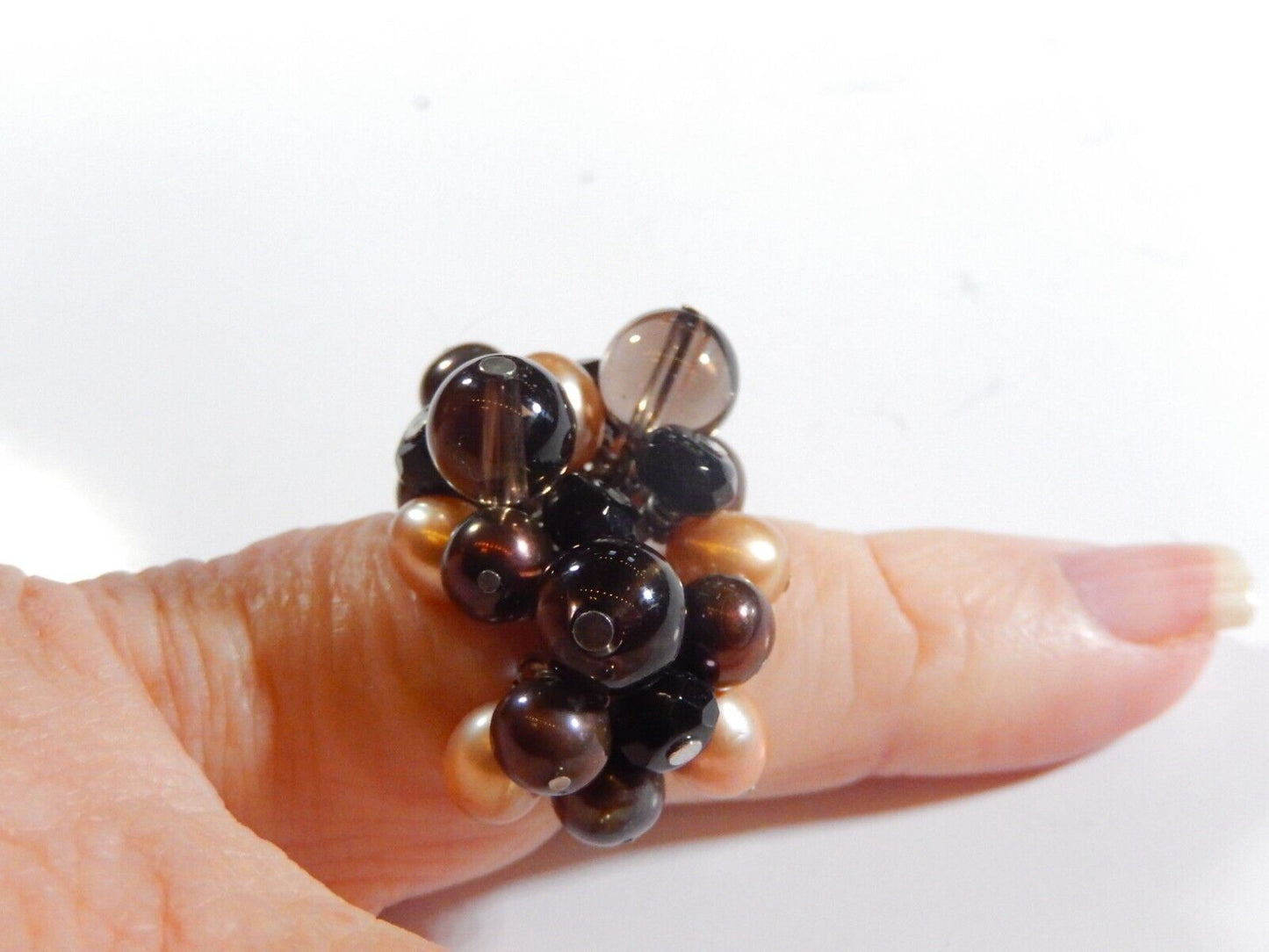 *VINTAGE*  LARGE BEAUTIFUL  STERLING SILVER PEARL DANGLE COCKTAIL RING SIZE 7