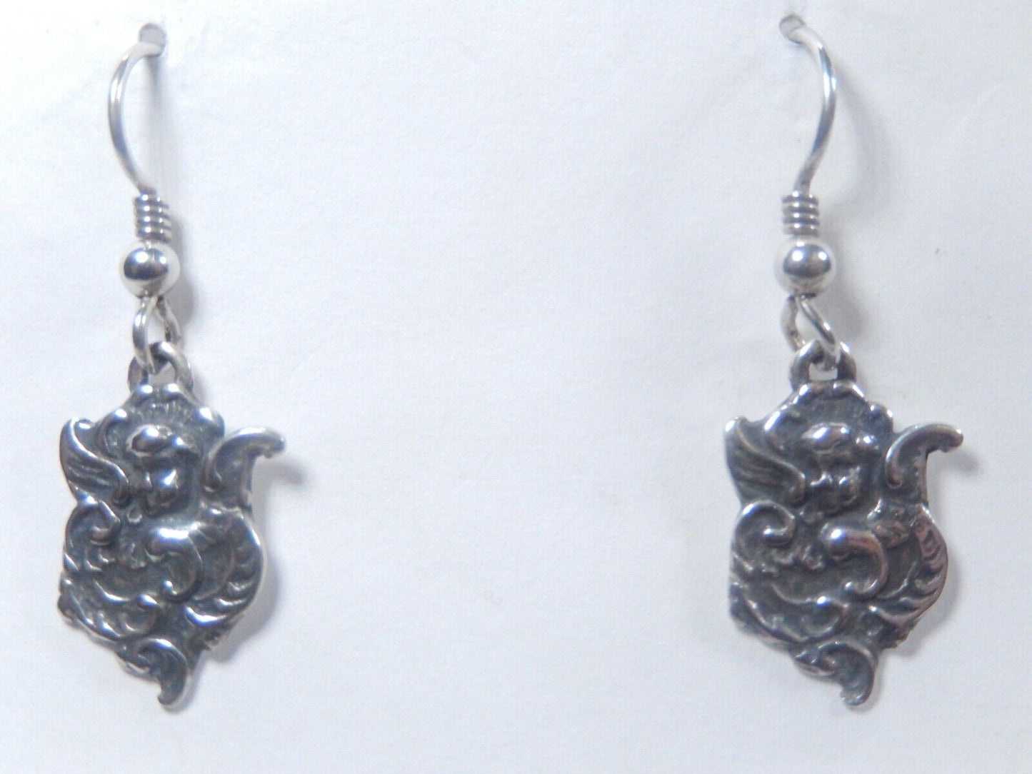 Vintage Sterling Silver Repousse Angel Baby Dangle Earrings