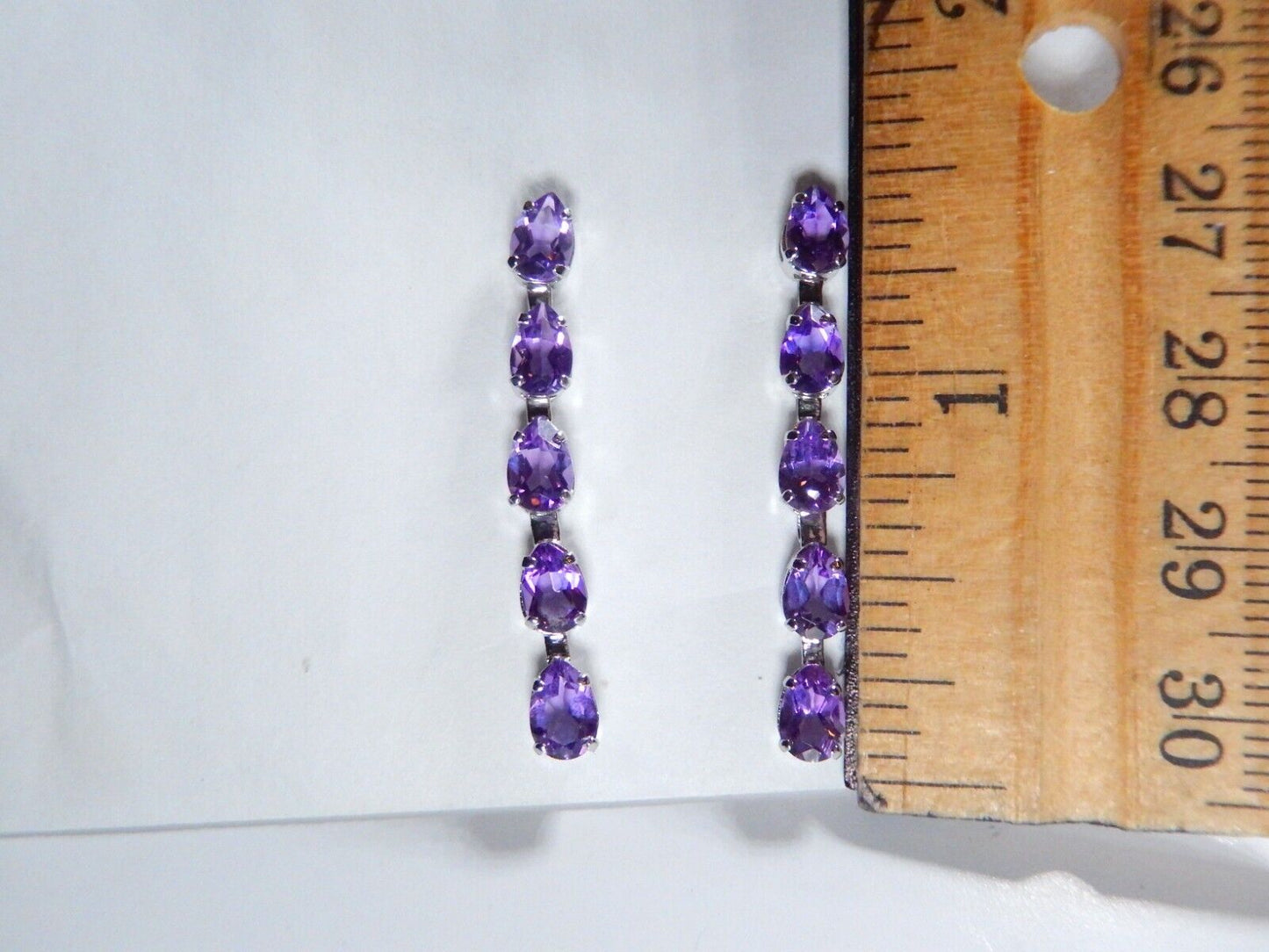 BEAUTIFUL 14K White Gold 1.5" Amethyst 3.33 CT Drop Dangle Earrings Stunning!!