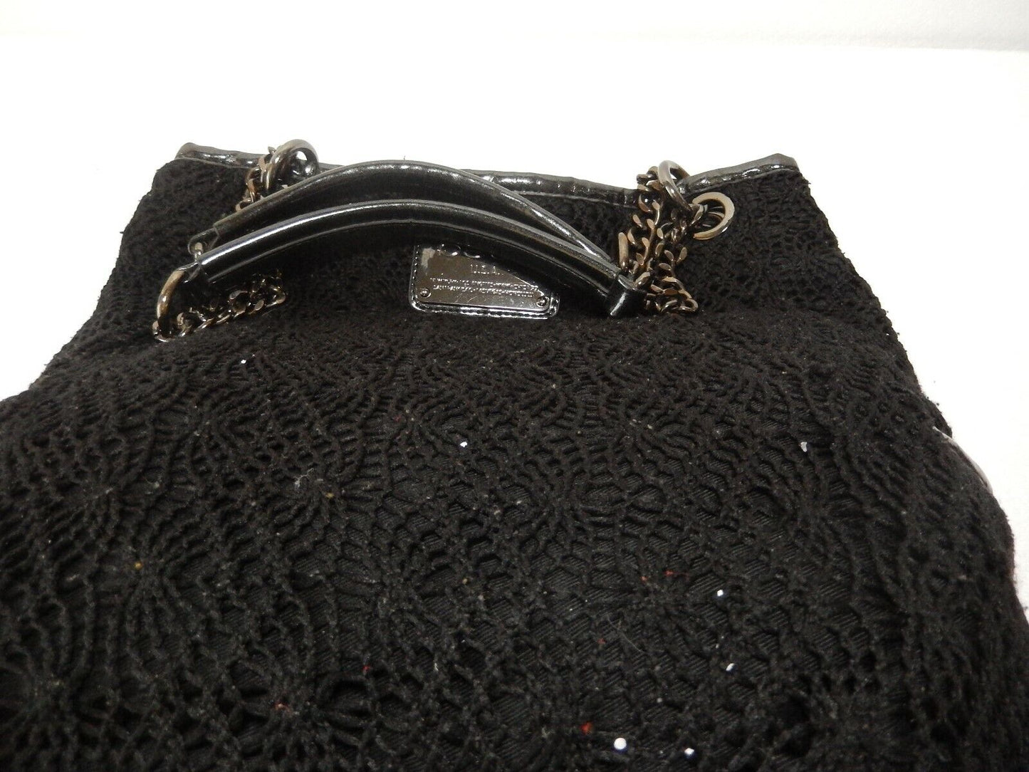 Bebe Black Crochet  Stylish Handbag with Chain Handles