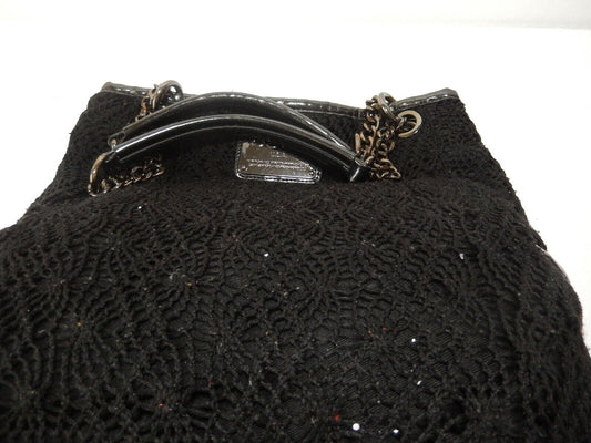 Bebe Black Crochet  Stylish Handbag with Chain Handles