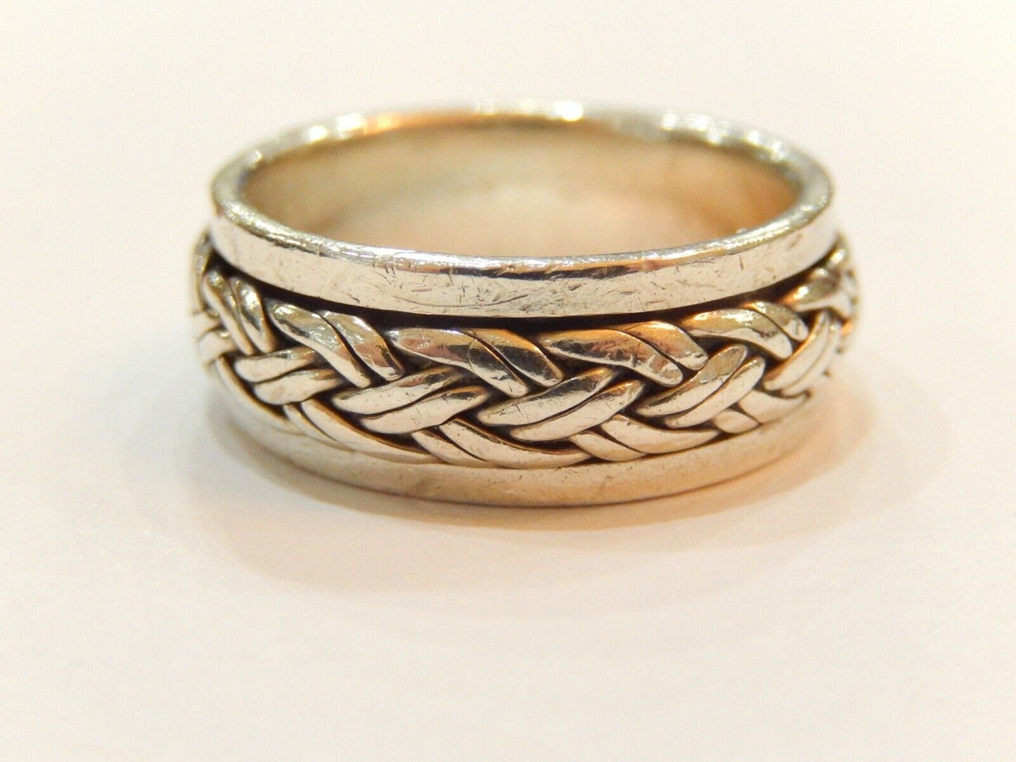 Sterling Silver 8mm Woven Braided Spinner Ring Band   9gm  Size 10