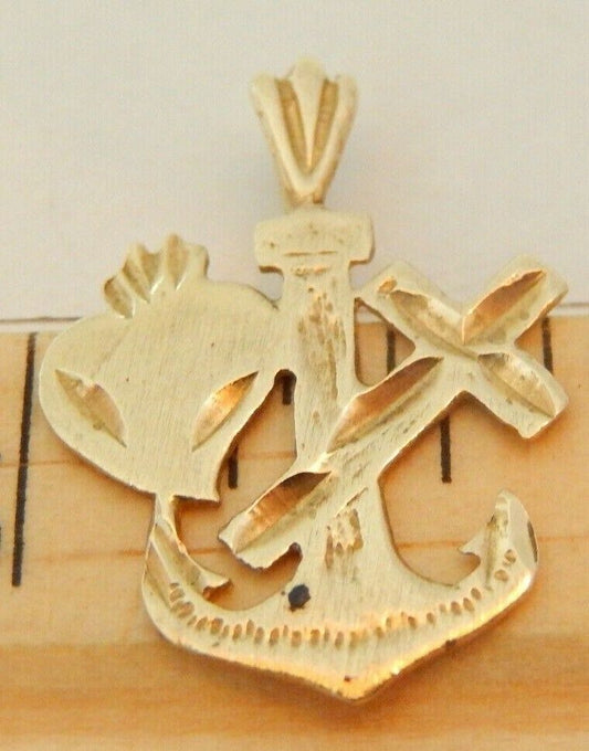 14k Yellow Gold Cross Heart and Anchor Pendant