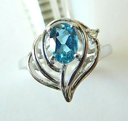 10K White Gold Blue Topaz and Diamond Ring Size 5