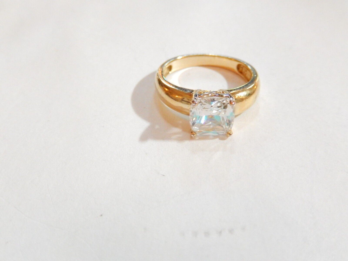 Gold Vermeil 3.0 CT Cushion Cut CZ Solitaire Sterling 925 Ring Size 8