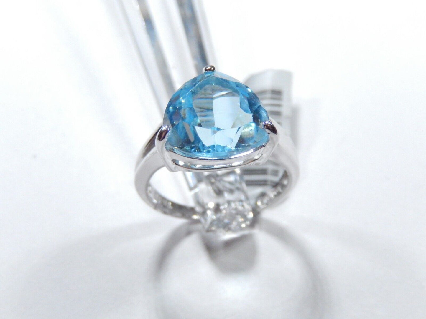 6.00 CT Trillion Cut Swiss Blue Topaz Ring Sterling Silver Sz 8
