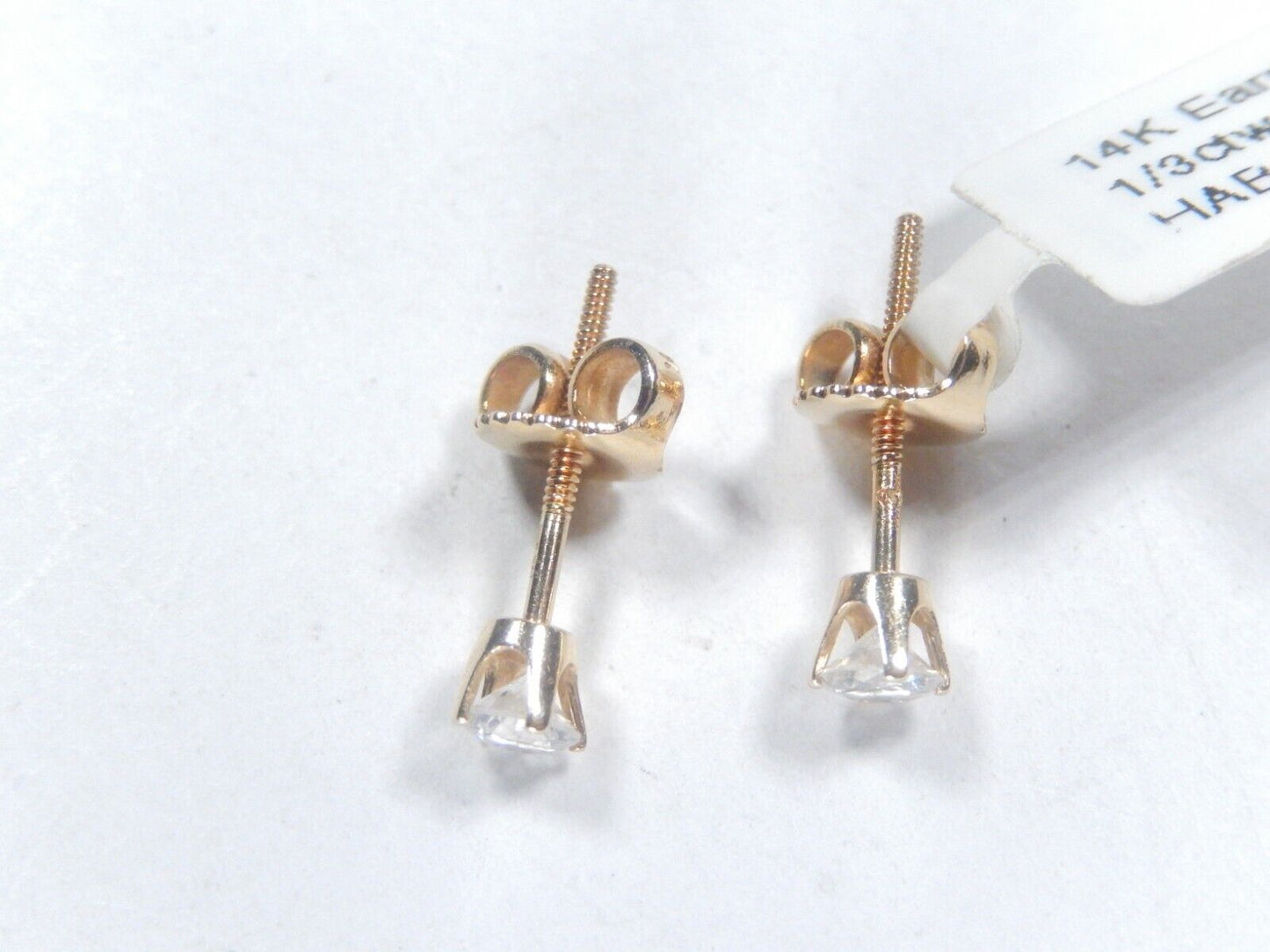 *VINTAGE*  14K Yellow Gold 1/3ct TW Round Natural Diamond Threaded Stud Earrings