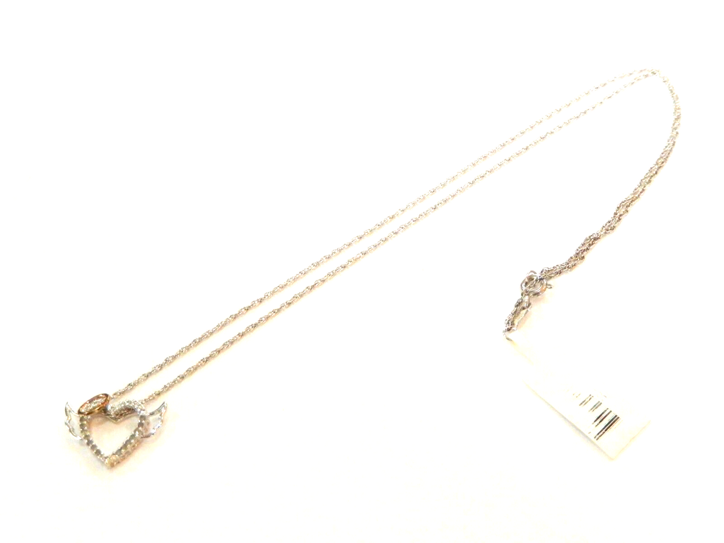 *NWT* Sterling Silver 14 Round Diamond Angel Heart Wing Pendant w/18" Chain