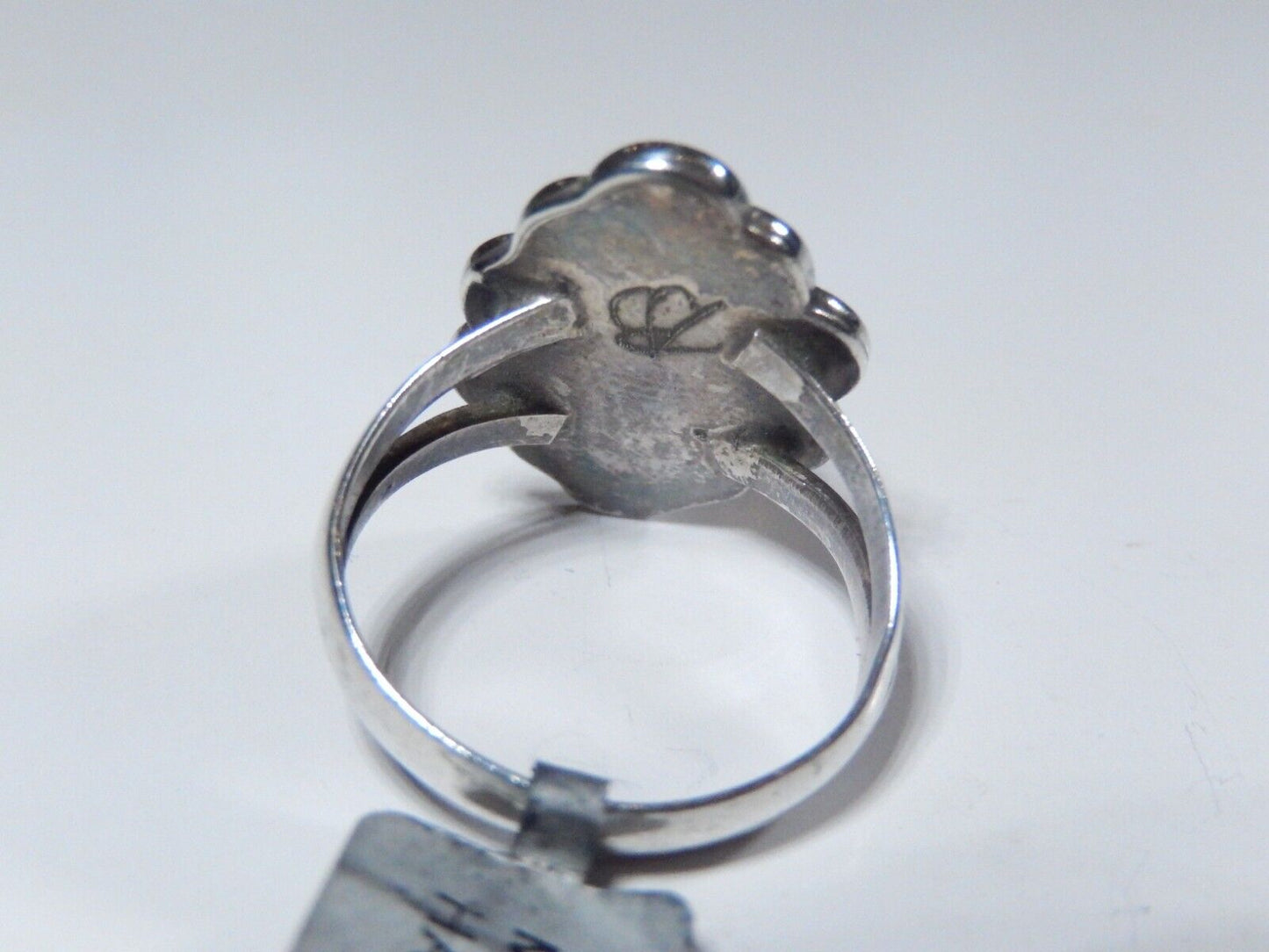 *VINTAGE* Native American Sterling Silver Oval Shape Green Turquoise Ring Size 7