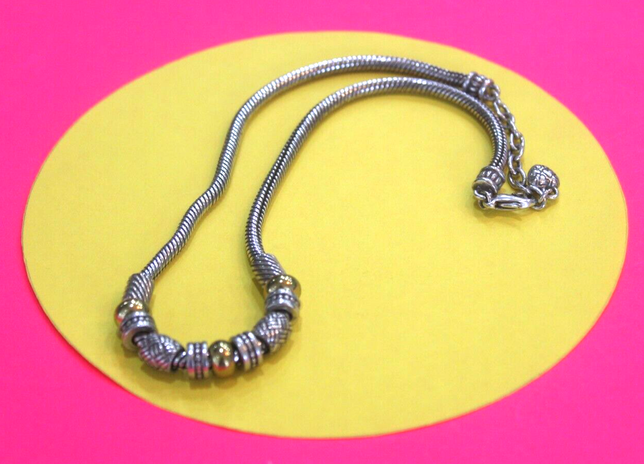 *RETIRED*  BRIGHTON  Gold Silver 2 Tones Bead Link  BEAUTIFUL NECKLACE 16" - 18"