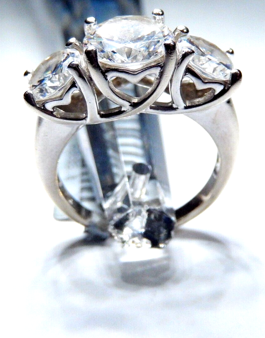 *VINTAGE*  14K White Gold Three Stone 3.50 CT Round Cut CZ Engagement Ring Sz 5