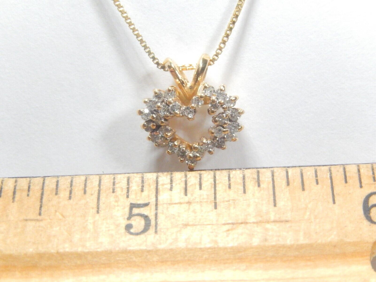 14K Yellow GOLD & Cluster CZ Open HEART PENDANT w/18" chain
