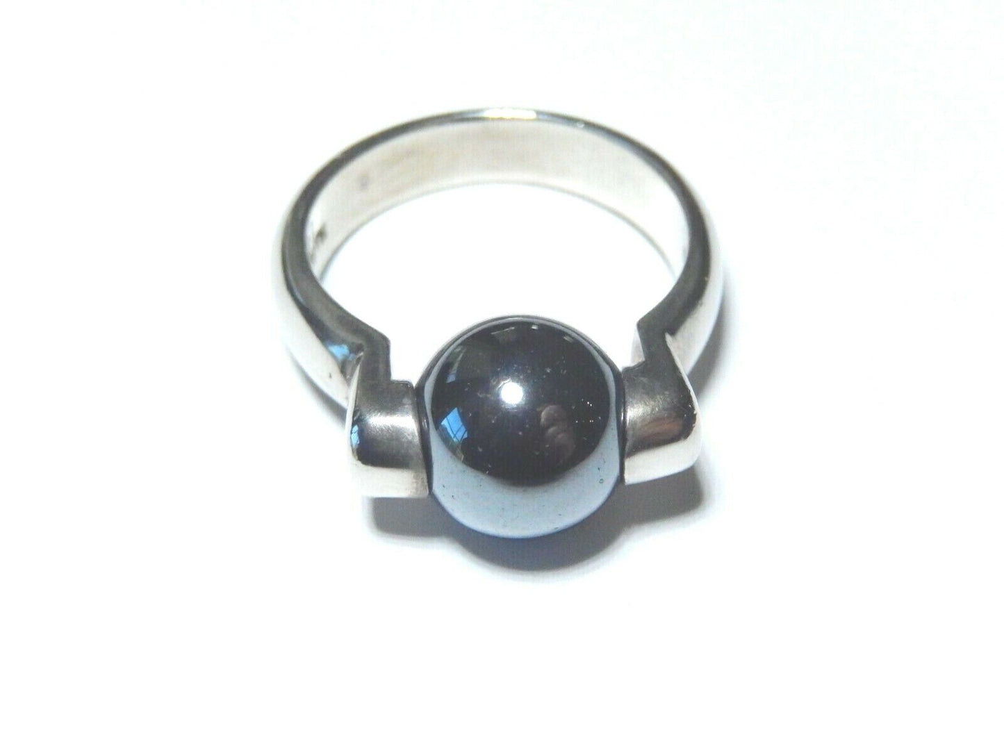 *VINTAGE*  Sterling Silver Spinning 10mm Round Black Hematite Designer Ring Sz 7