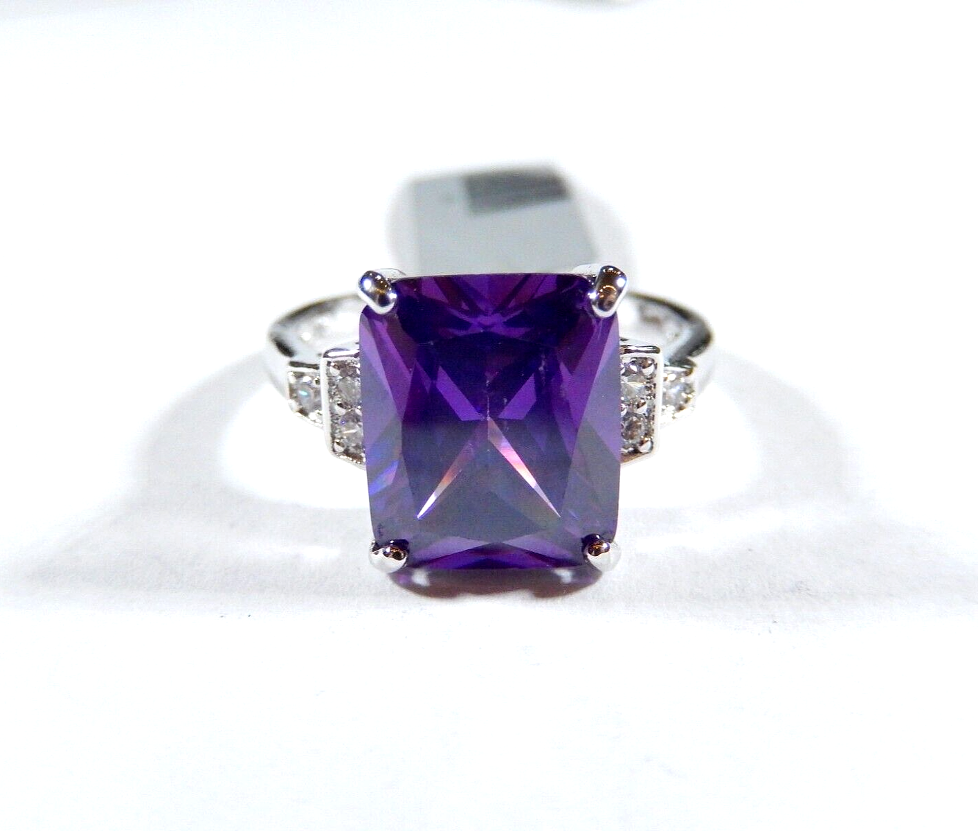*VINTAGE* Beautiful Sterling Silver 5.00 CT Amethyst & Cubic Zirconia Ring Siz 9