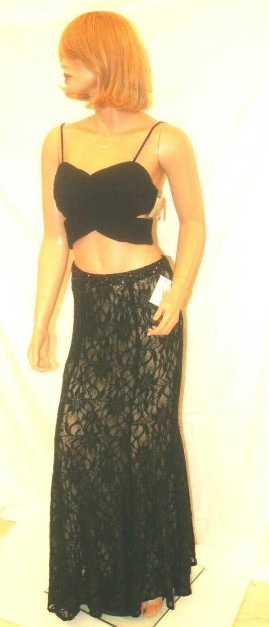 *NWT* $229.00 Bee Darlin Two Piece Crop Top & Long Sequin Black Skirt Size 7/8