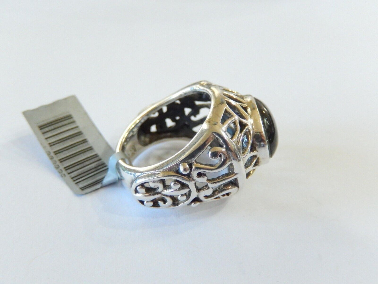 *VINTAGE*  THICK - Sterling Silver Black Onyx Filagree Scroll Dome Ring Size 6.5