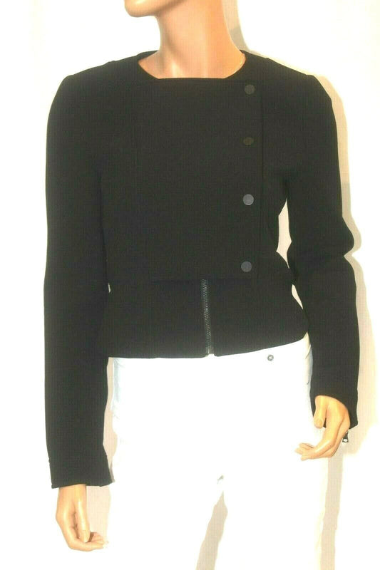 *NWT* $268.  BCBG MAXAZRIA  "ARELIA" TUXEDO-INSPIRED BLACK ZIP/SNAP JACKET-XS