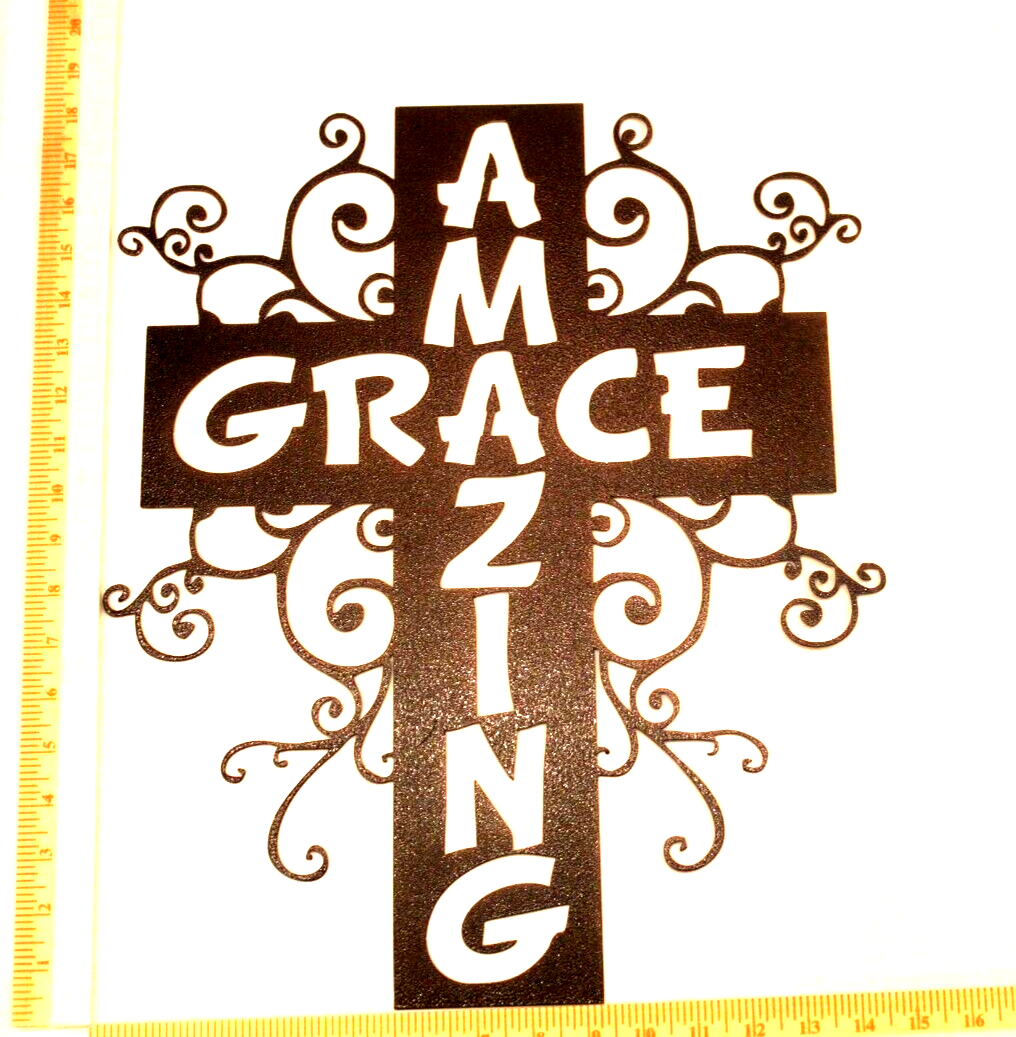 *NEW* 14ga. Amazing Grace Cross 18" x 13.5" Metal Wall Art Copper Powder Coated