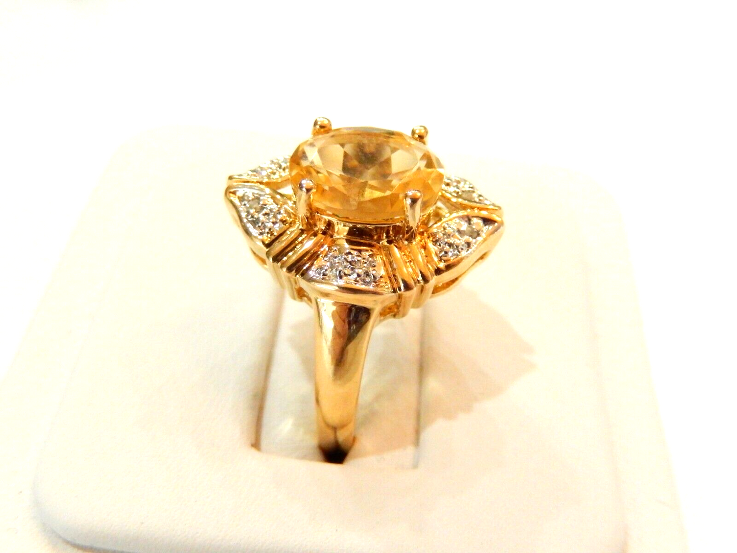14k Yellow Gold Vermeil Sterling  10.0CT Citrine & Natural Diamond Ring Sz10.25