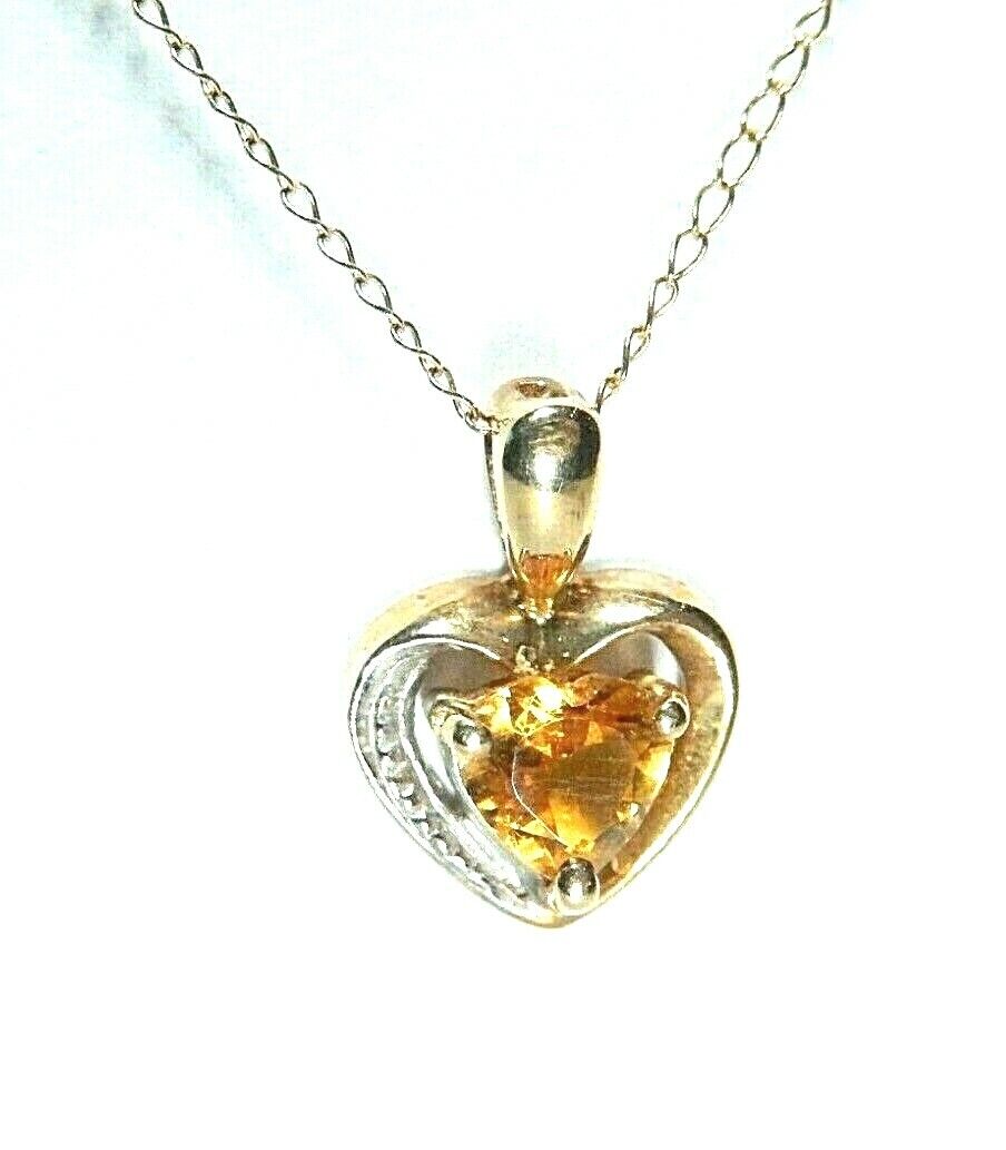 *VINTAGE*  10k Yellow Gold Heart Shape Citrine Pendant  with 10K YG 18" Chain