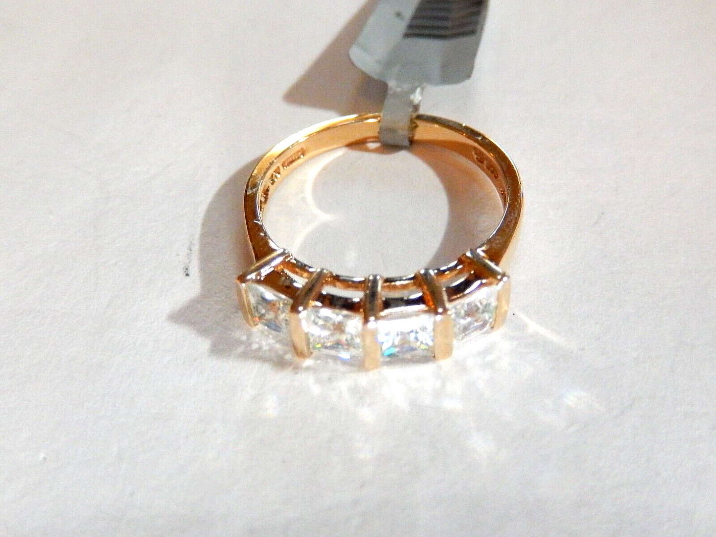 Gold Vermeil  1.00 CT CZ Princess Cut Sterling Band Ring Size 7.75