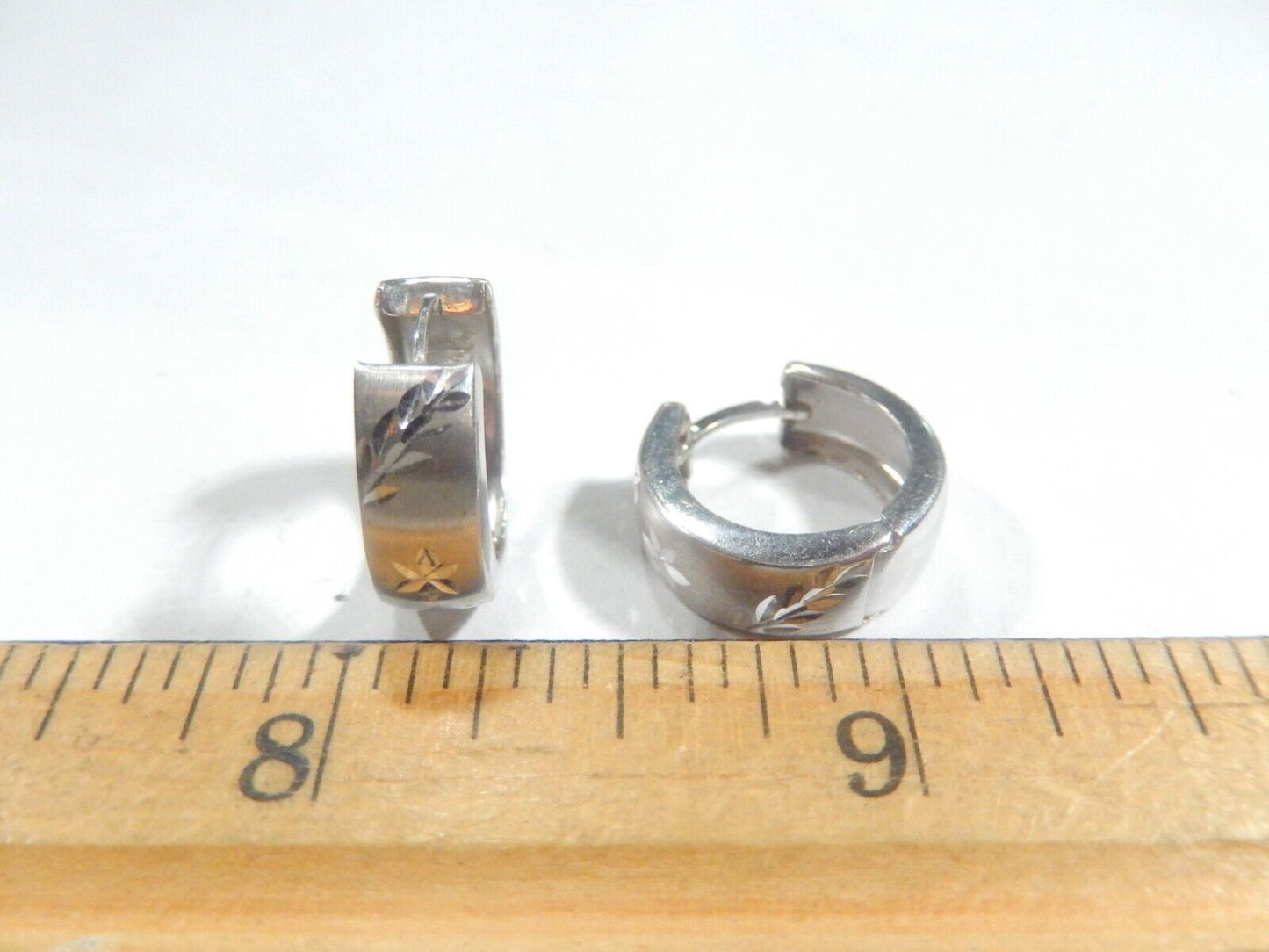 14K White Gold Huggie Earrings  6mm Wide Diamond Cut Hoops 16mm Round