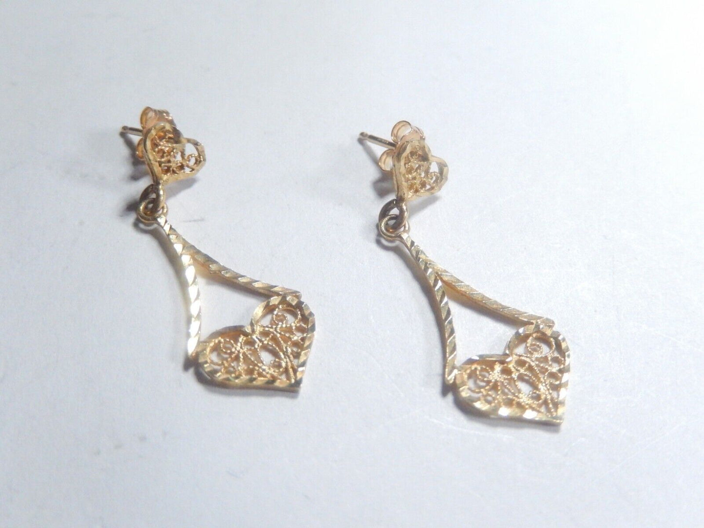 *VINTAGE*  14K Yellow Gold Filigree  Dangle Earrings 30x10mm