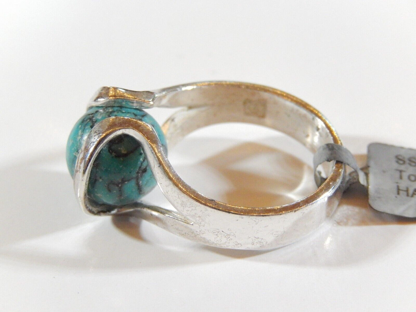 *VINTAGE* Sterling 925 Silver Tension Set Turquoise Ball Ring Size 7