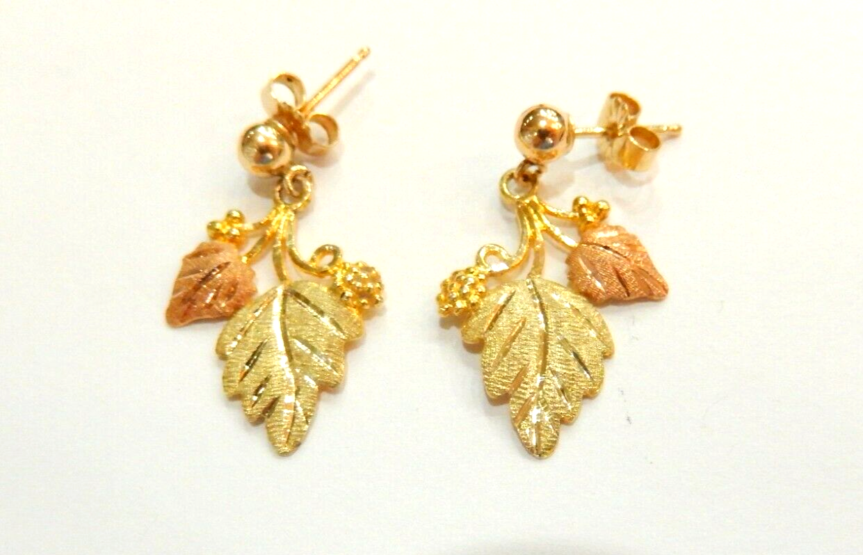 10K Tri-Color Black Hills Gold Dangle Leaf Earrings