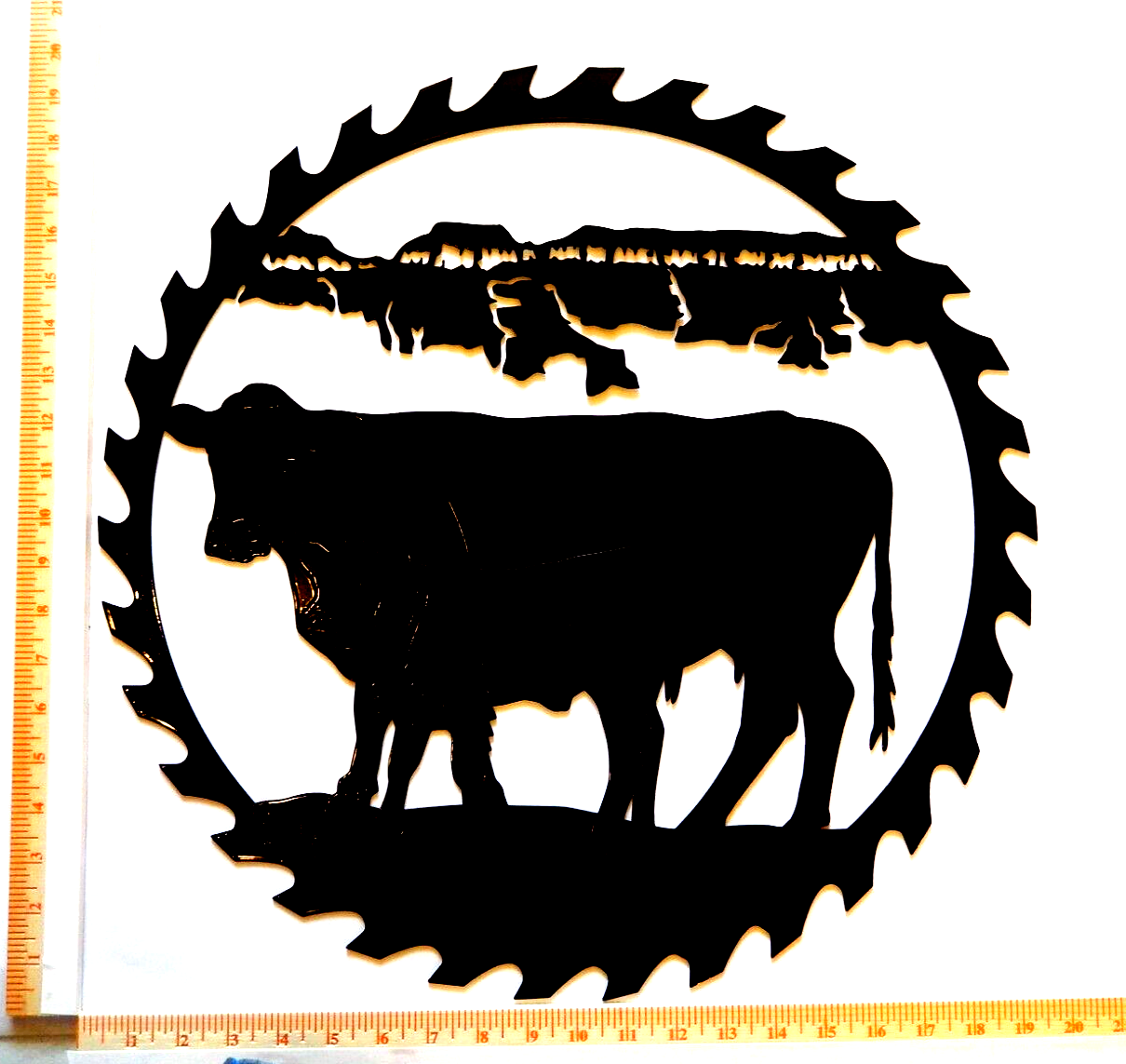 ~NEW~ 14ga. LARGE "COW & CALF PASTURE SAWBLADE SCENE" Black Metal Wall Art -20"