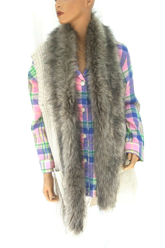 *NWT* $109. Jessica Simpson Plush Fox Fur Trim Cardigan Knit Sweater Wrap Sz 1X