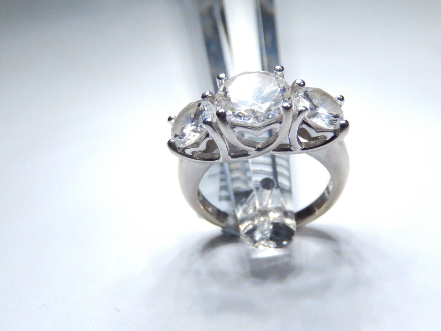 *VINTAGE*  14K White Gold Three Stone 3.50 CT Round Cut CZ Engagement Ring Sz 5