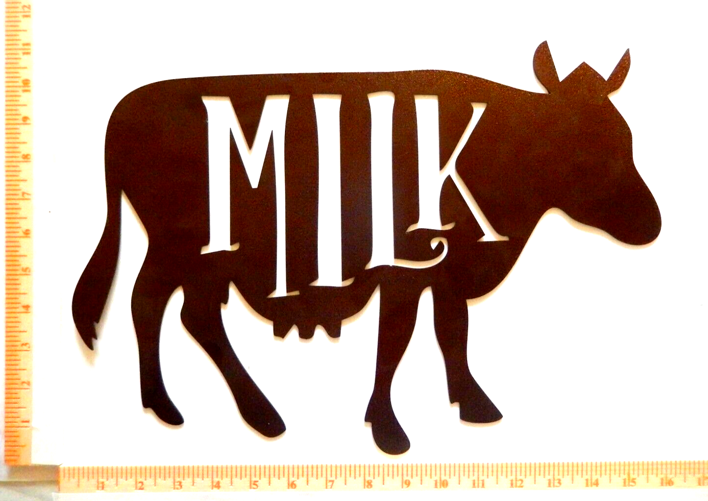 ~NEW~ LARGE - 14ga. " DAIRY MILK COW " Copper Brown Metal Wall Art - 16" x 12"