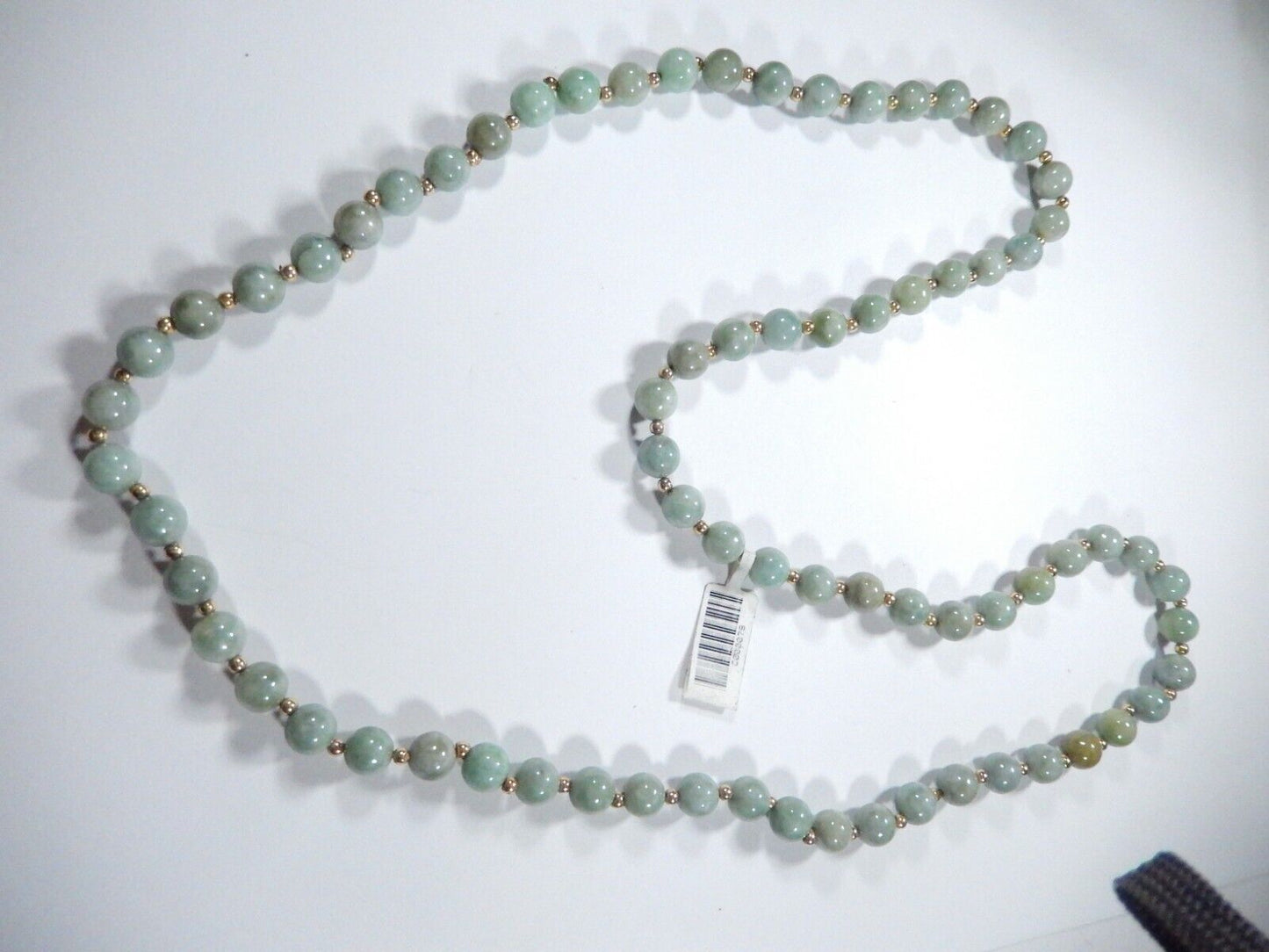 *VINTAGE*  14k Yellow Gold Ball Chinese 8mm Green Jade Bead 30" Necklace