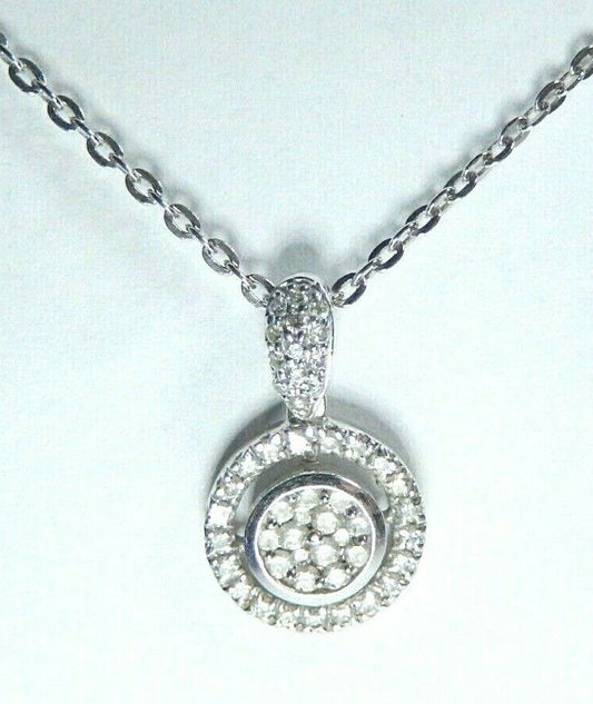 *VINTAGE*  14k White Gold 2/5CT Diamond  Circle  Pendant Necklace w/18" Chain