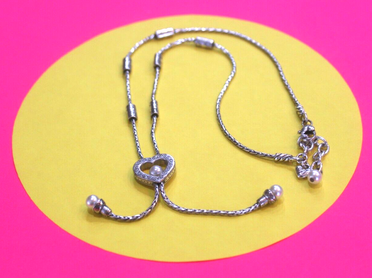 *RETIRED* Brighton  Heart  Pearl  Silver Necklace 16" - 18"