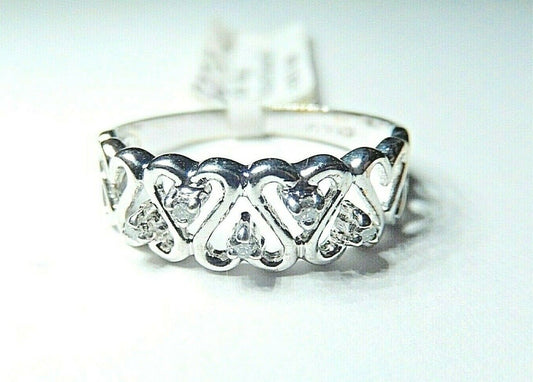 *NWT* 10K White Gold Five Diamond Hearts Cutout Band  Ring Size 5