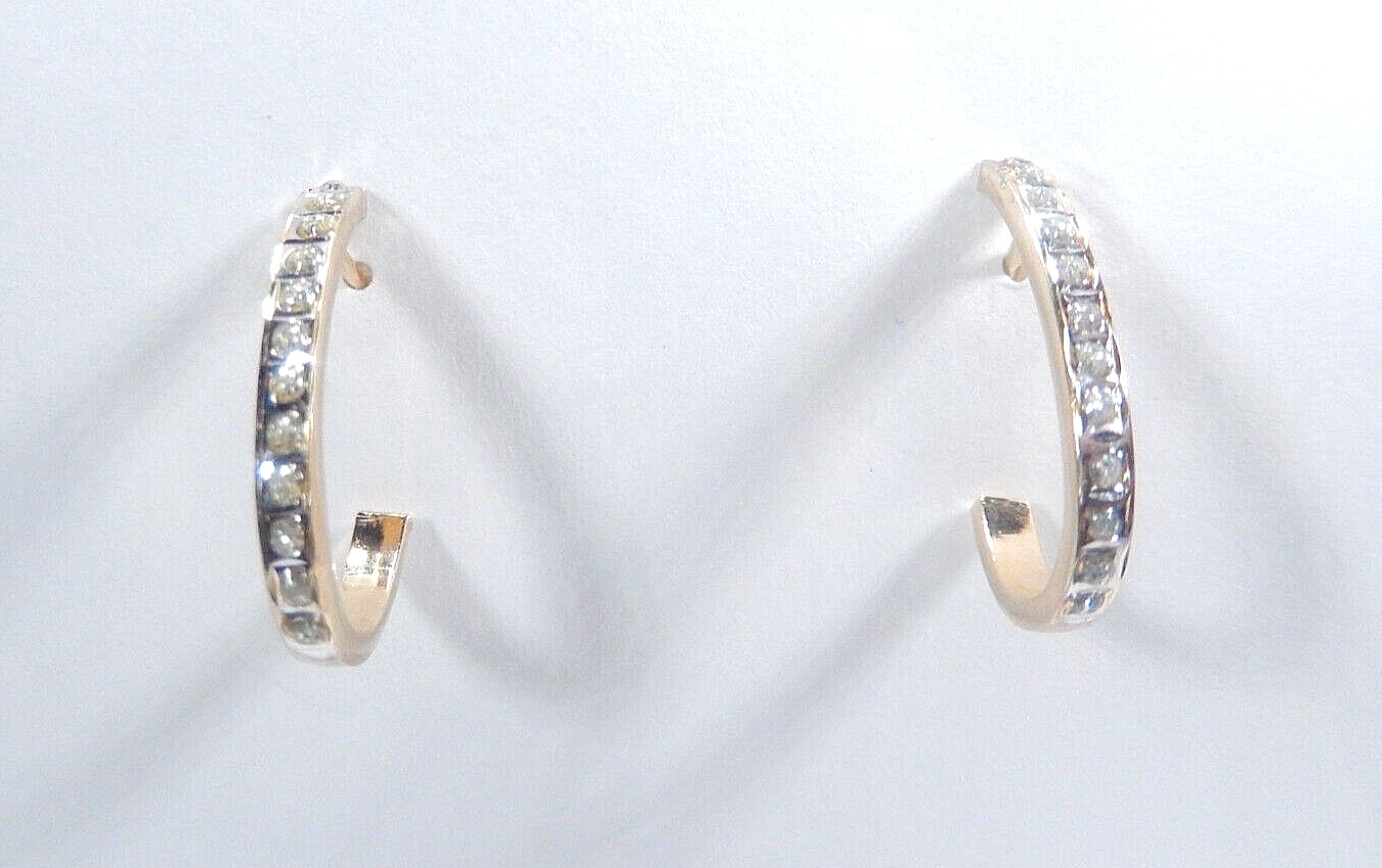 *VINTAGE*   18K YELLOW GOLD 24 DIAMOND "J" HOOP EARRINGS