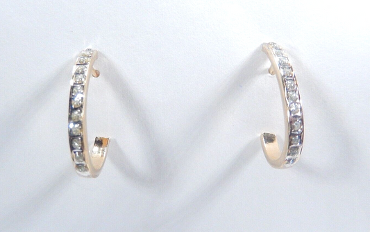 *VINTAGE*   18K YELLOW GOLD 24 DIAMOND "J" HOOP EARRINGS