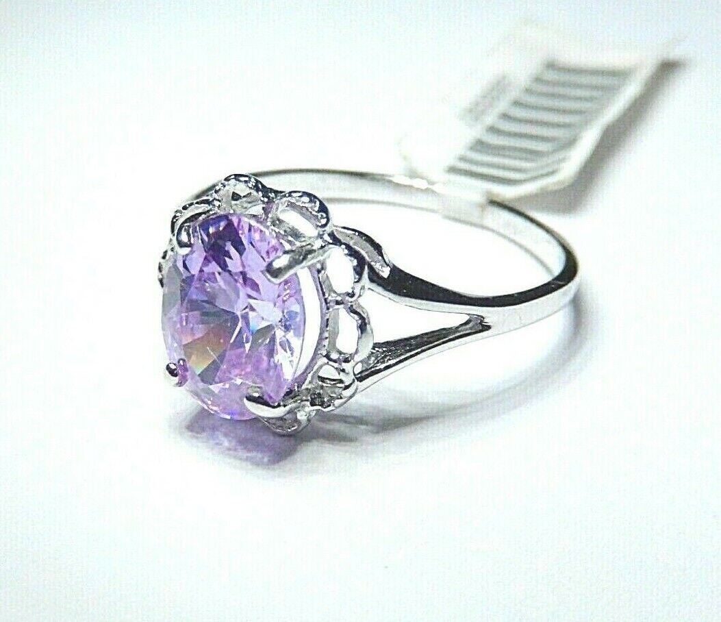 *NEW* 10K WHITE GOLD 2.00CT LAVENDER AMETHYST CZ  RING SIZE 7.25