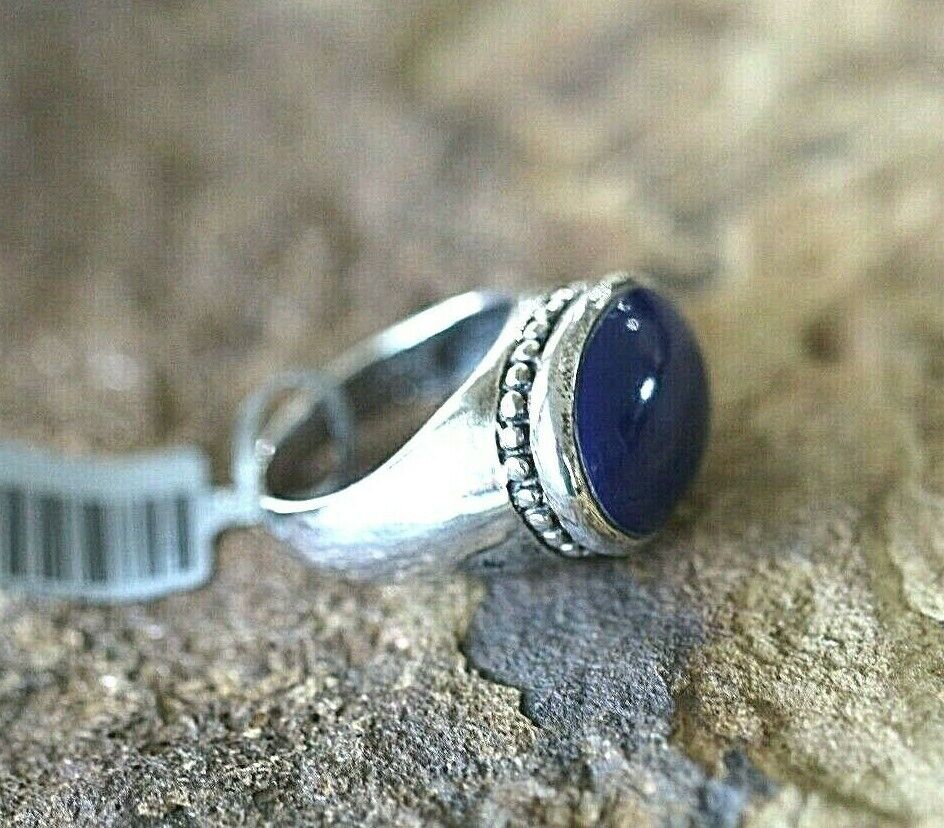 *VINTAGE*  Blue Lapis Lazuli Sterling Silver Solitaire Oval Ring Size 7.5