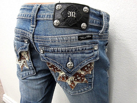 MINT Miss Me Jeans Womens Boot Cut Cowhide Med Wash Blue JW6064B2 Size 26x33