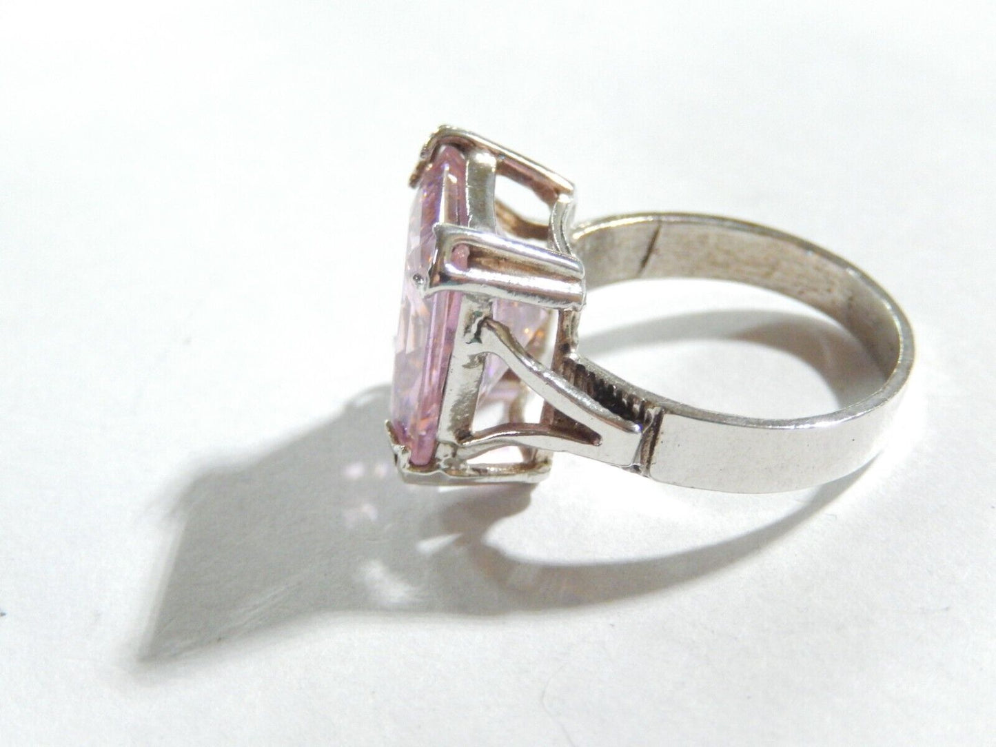 *VINTAGE*  Sterling Silver CZ Pink 12.0CT Emerald Cut Cocktail Ring Size 8
