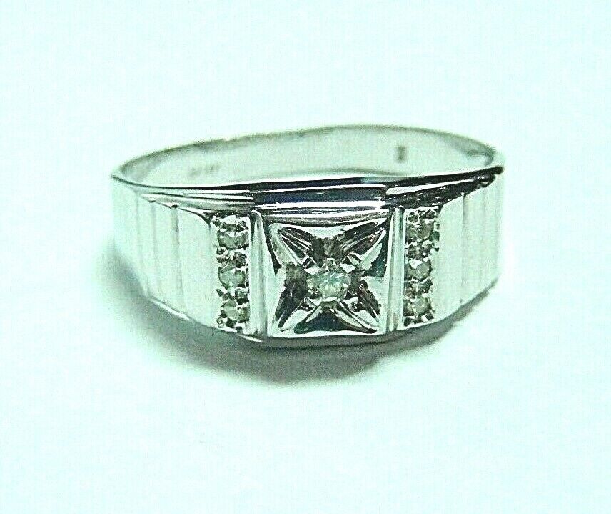 *NEW* Mens Solid 14K White Gold 1/5 Ct Round VS Natural Diamond Ring Size 13.25