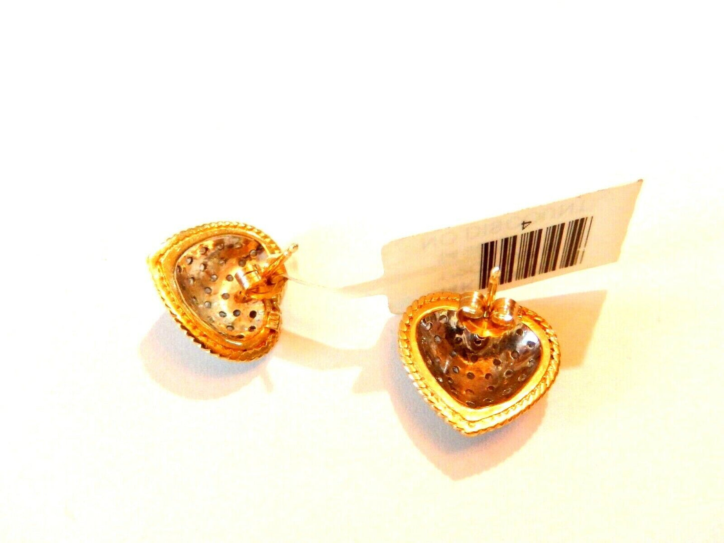 *VINTAGE*  14K Yellow Gold and .50 CT Pave' Diamond Heart Earrings 9/16" x 9/16"