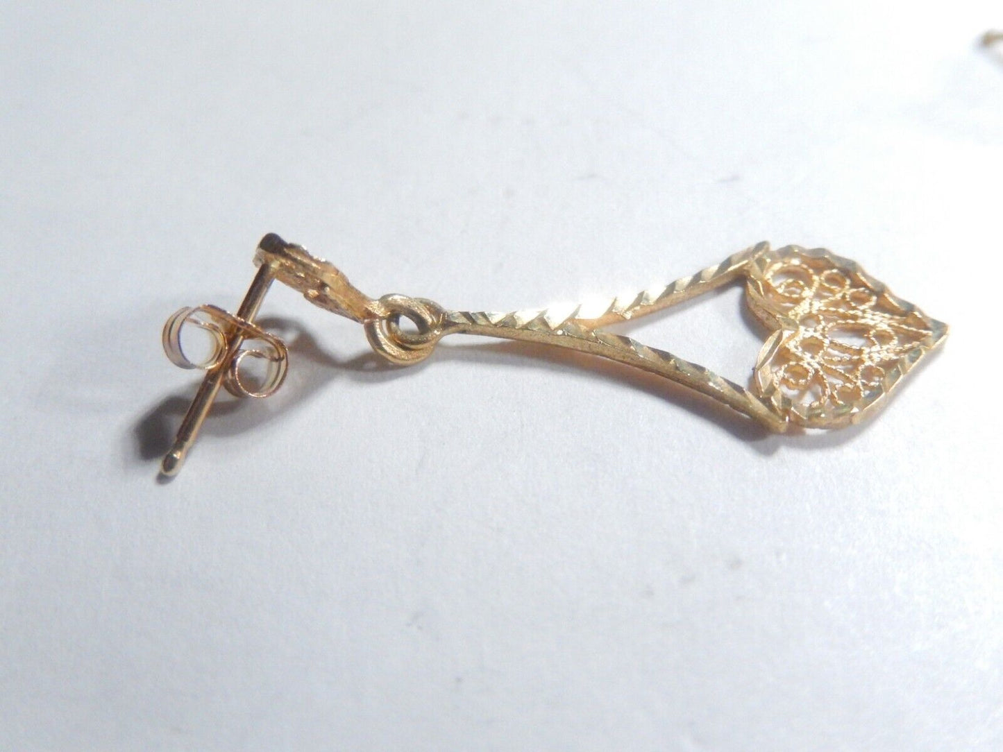 *VINTAGE*  14K Yellow Gold Filigree  Dangle Earrings 30x10mm