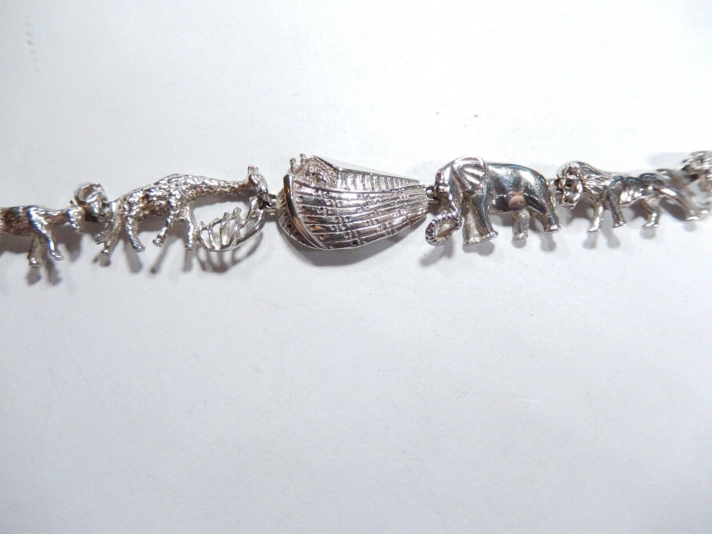 Sterling Silver Noah's Ark with Animals Bracelet 7"