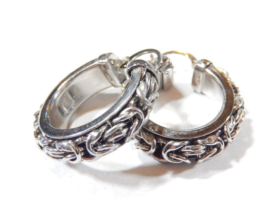 *VINTAGE*  925 Sterling Silver 26mm x 7mm Wide Decorative Hoop Earrings 11.4gms